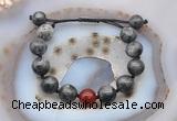 CGB9831 12mm round black labradorite & red agate adjustable bracelets