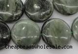 CGH21 15.5 inches 18mm flat round green hair stone beads wholesale