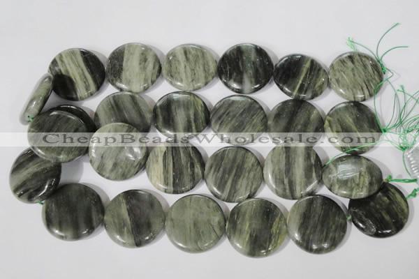 CGH24 15.5 inches 30mm flat round green hair stone beads