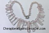 CGN186 23 inches 8*20mm - 11*60mm rose quartz stick necklaces