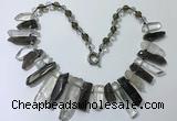 CGN190 8*20mm - 11*60mm white crystal & smoky quartz stick necklaces