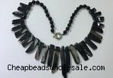 CGN192 23 inches 8*20mm - 11*60mm black agate stick necklaces