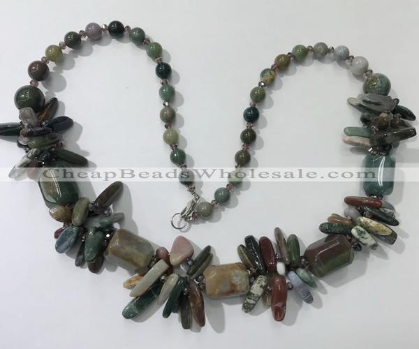 CGN307 27.5 inches chinese crystal & Indian agate beaded necklaces