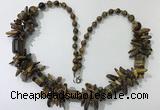 CGN308 27.5 inches chinese crystal & yellow tiger eye beaded necklaces