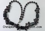 CGN315 27.5 inches chinese crystal,garnet & black agate beaded necklaces