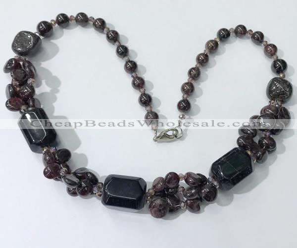 CGN341 20.5 inches chinese crystal & garnet beaded necklaces