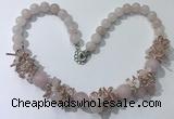 CGN350 19.5 inches chinese crystal & rose quartz beaded necklaces