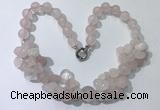 CGN370 19.5 inches round & chips rose quartz beaded necklaces