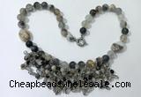 CGN475 21.5 inches chinese crystal & striped agate beaded necklaces