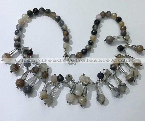 CGN495 21 inches chinese crystal & striped agate beaded necklaces