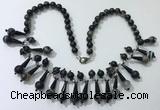 CGN497 21 inches chinese crystal & striped agate beaded necklaces