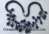 CGN505 21 inches chinese crystal & lapis lazuli beaded necklaces