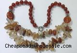 CGN520 23.5 inches chinese crystal & red agate beaded necklaces