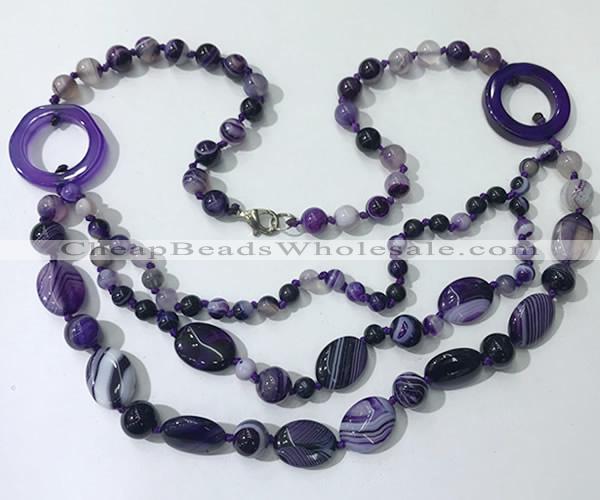 CGN597 23.5 inches striped agate gemstone beaded necklaces