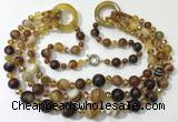 CGN621 24 inches chinese crystal & striped agate beaded necklaces