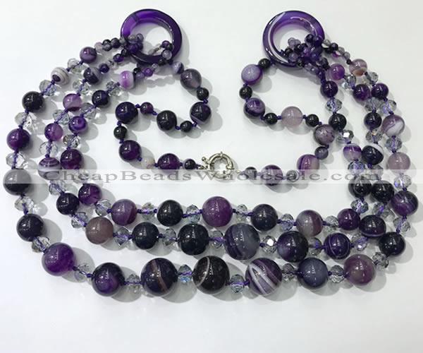 CGN622 24 inches chinese crystal & striped agate beaded necklaces