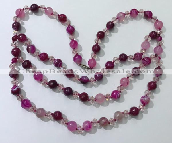 CGN653 22 inches chinese crystal & striped agate beaded necklaces