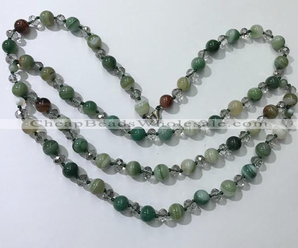 CGN658 22 inches chinese crystal & striped agate beaded necklaces