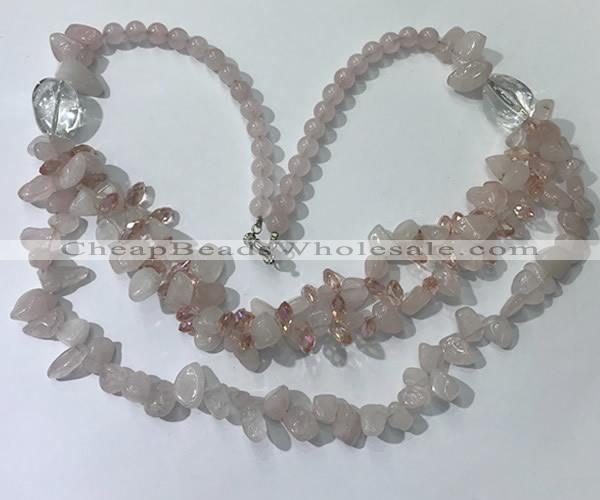 CGN695 22.5 inches chinese crystal & rose quartz beaded necklaces