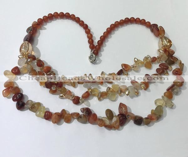 CGN700 22.5 inches chinese crystal & red agate beaded necklaces