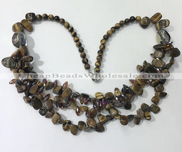 CGN702 22.5 inches chinese crystal & yellow tiger eye beaded necklaces