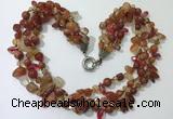 CGN712 22 inches fashion 3 rows red agate beaded necklaces