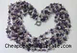 CGN734 19.5 inches stylish 6 rows amethyst & rose quartz chips necklaces