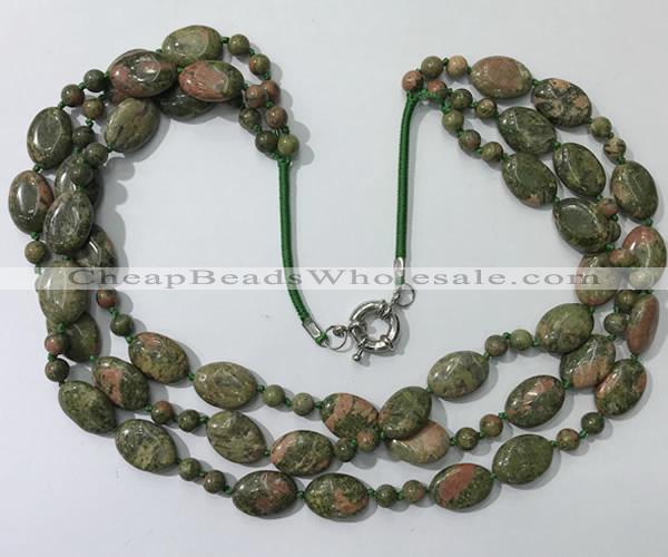 CGN802 23.5 inches stylish 3 rows round & oval unakite necklaces