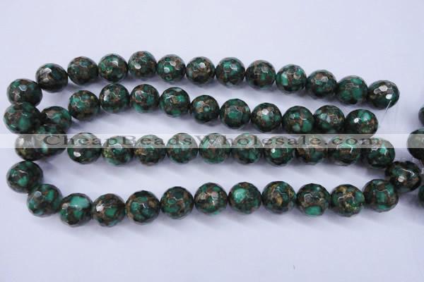 CGO115 15.5 inches 14mm faceted round gold green color stone beads