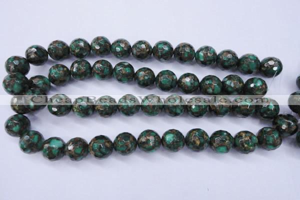 CGO116 15.5 inches 16mm faceted round gold green color stone beads