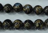 CGO164 15.5 inches 12mm round gold blue color stone beads