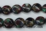 CGO33 15.5 inches 14mm flat round gold multi-color stone beads