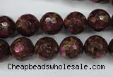 CGO65 15.5 inches 12mm faceted round gold red color stone beads