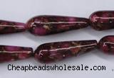 CGO79 15.5 inches 10*30mm teardrop gold red color stone beads