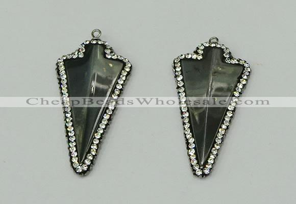 CGP163 22*45mm arrowhead hematite gemstone pendants wholesale