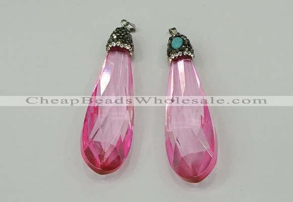 CGP234 20*80mm faceted teardrop crystal glass pendants wholesale