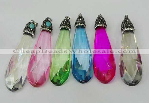 CGP239 20*80mm faceted teardrop crystal glass pendants wholesale