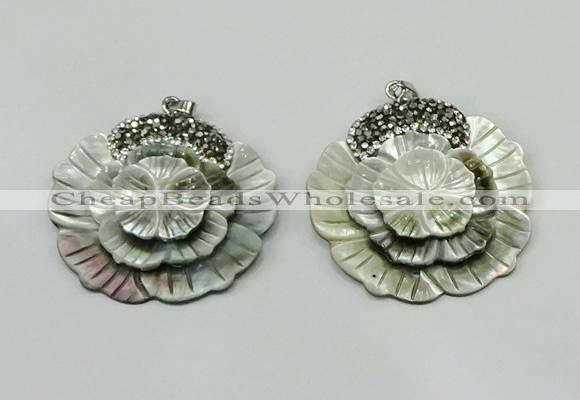 CGP302 40*42mm flower pearl shell pendants wholesale