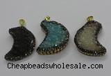 CGP3104 25*40mm moon-shaped druzy agate pendants wholesale