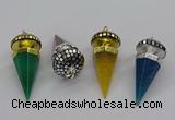 CGP3157 22*50mm faceted cone agate gemstone pendants wholesale