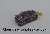 CGP3382 10*35mm - 15*50mm rectangle plated druzy amethyst pendants