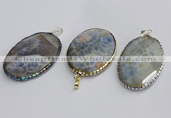 CGP3413 35*50mm faceted oval agate pendants wholesale