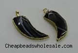 CGP3459 16*30mm - 18*40mm horn black agate pendants