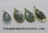 CGP3480 30*50mm - 35*55mm faceted flat teardrop ocean agate pendants