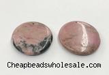 CGP3624 48mm - 51mm flat round rhodochrosite gemstone pendants