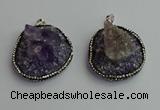 CGP366 30*40mm - 35*45mm freeform crystal glass & amethyst pendants