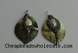 CGP386 35*50mm carved leaf shell pearl & pearl pendants wholesale