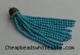 CGP684 4mm faceted round handmade turquoise beaded tassel pendants