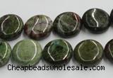 CGR16 16 inches 14mm flat round green rain forest stone beads wholesale