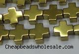 CHE1008 15.5 inches 10*10mm cross plated hematite beads wholesale